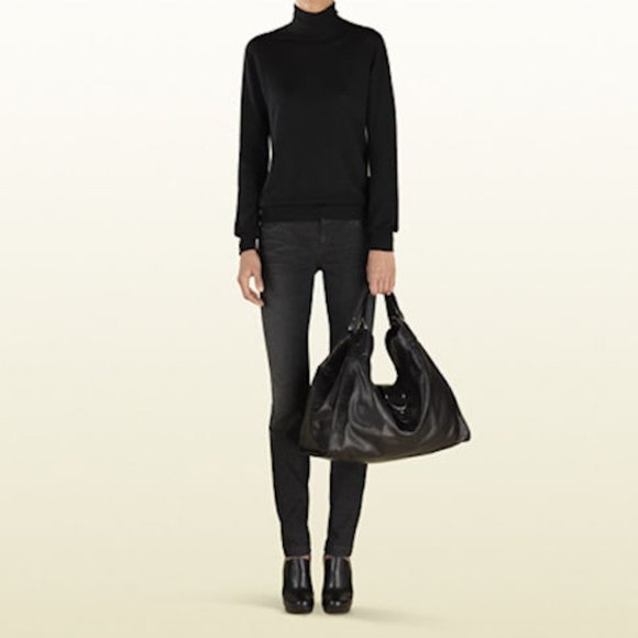 NWT Gucci Black Soft Stirrup Washed Leather Shoulder Bag - Picture 4 of 8